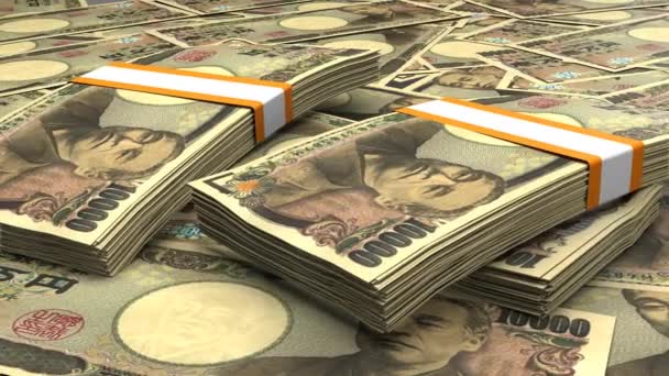 10000 Japanese Yen Money Composition Financial Background Many Banknotes Wads — Wideo stockowe