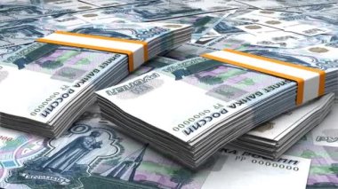 1000 Russian rubles money composition. Financial background. Many banknotes and wads of money. Business or economy concept. Cash.