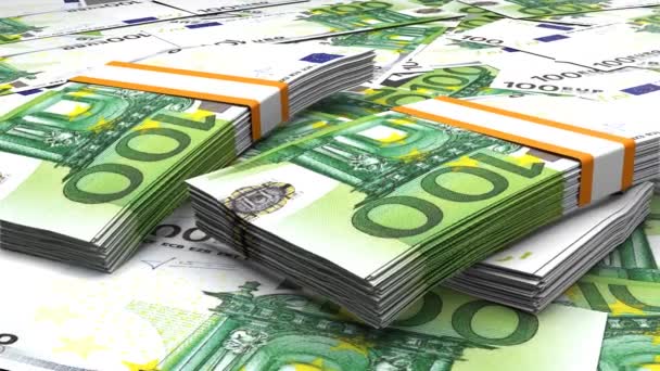 100 Euro Money Composition Financial Background Many Banknotes Wads Money — Vídeo de Stock