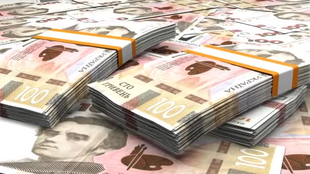 100 Ukrainian Hryvnia Money Composition Financial Background Many Banknotes Wads — Video Stock