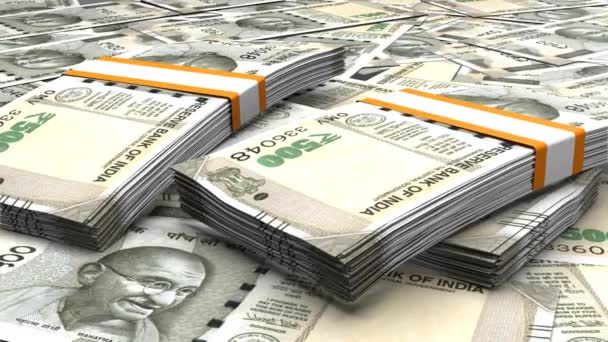 500 Индийских Рупий Финансовый Фон Много Банкнот Пачек Денег Концепция — стоковое видео