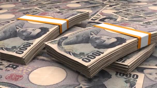 1000 Японских Иен Финансовый Фон Много Банкнот Пачек Денег Концепция — стоковое видео