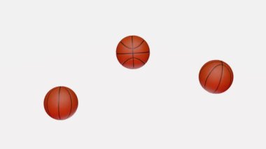 Many classic Basketball balls falling down on white background. Sport concept.