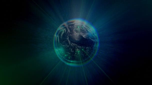 Kręcąca Się Planeta Ziemia Nagranie Technologiczne Koncepcja Komunikacji Kontekst — Wideo stockowe