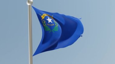 Nevada flag on flagpole. NV flag fluttering in the wind. USA.