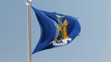 New York flag on flagpole. NY flag fluttering in the wind. USA.