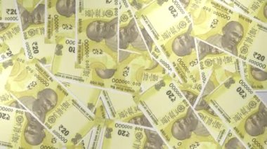 20 Indian rupees money composition. Financial background. Many banknotes and wads of money. Business or economy concept. Cash.