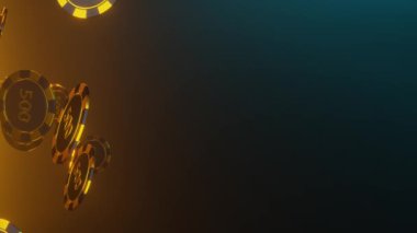 Falling Poker Chips. Golden black chips. Online casino concept.