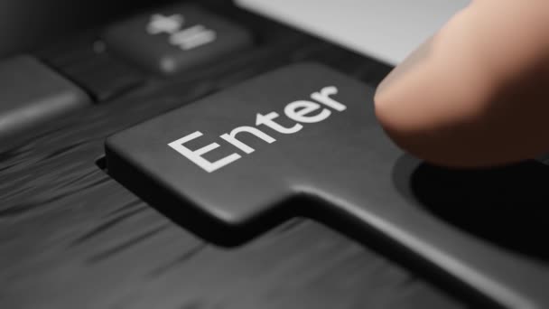 Finger Presses Enter Button Keyboard Search Internet Login Website — стоковое видео