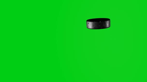 Hockey Puck Flies Camera Chromakey Background Sports Concept — стоковое видео