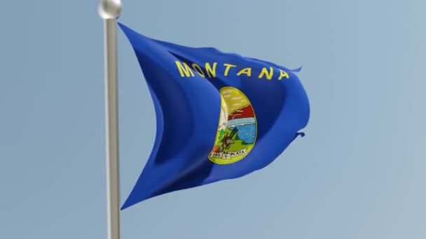 Montana Flag Flagpole Flag Fluttering Wind — ストック動画
