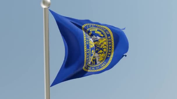 Nebraska Flag Flagpole Flag Fluttering Wind Usa — Vídeo de Stock