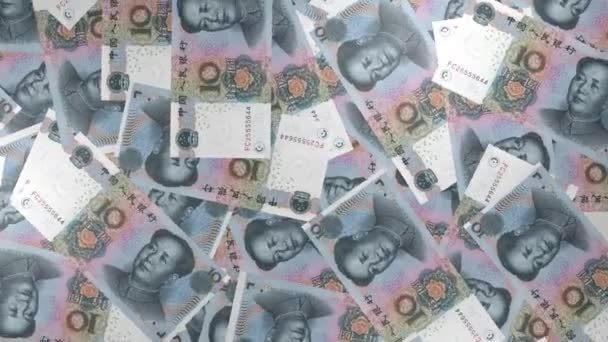 Chinese Yuan Money Composition Financial Background Many Banknotes Wads Money — 图库视频影像