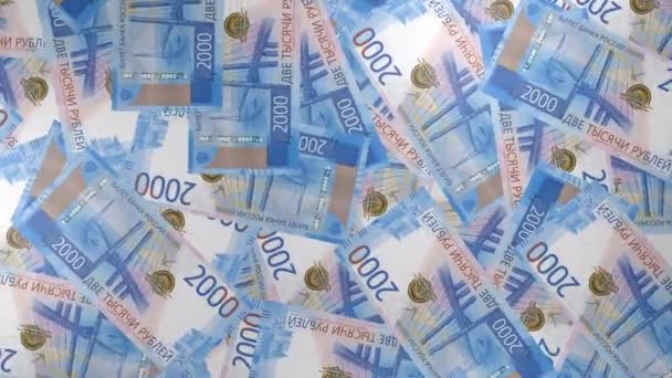 2000 Russian Rubles Money Composition Financial Background Many Banknotes Wads — Stockvideo