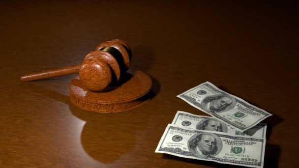 Corruption Concept Gavel Knocking Stand Court Dishonest Judge Bribe — Stock videók