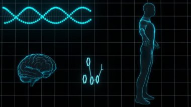 Medicine concept. Human body, brain, DNA chemical formula Bio engineering
