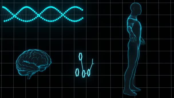 Medicine Concept Human Body Brain Dna Chemical Formula Bio Engineering — Stock videók