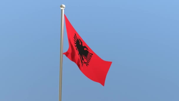 Albanian Flag Flagpole Albania Flag Fluttering Wind — Stock Video
