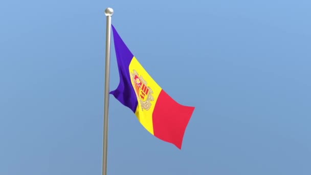 Andorran Flag Flagpole Andorra Flag Fluttering Wind — Vídeo de Stock