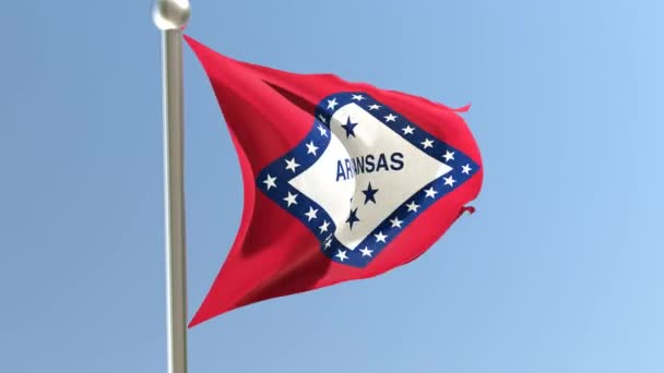 Arkansas Flag Flagpole Flag Fluttering Wind Usa — стоковое видео