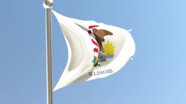 Illinois flag on flagpole. IL flag fluttering in the wind. USA.