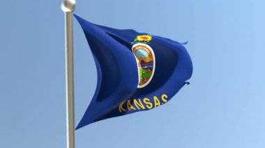 Kansas flag on flagpole. KS flag fluttering in the wind. USA.