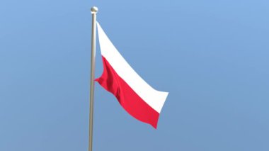 Bayrak direğinde Polonya bayrağı. Polonya bayrağı rüzgarda dalgalanıyor.