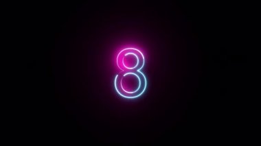 Beautiful neon countdown. 10-0 colorful timer on transparent background. Alpha Channel.