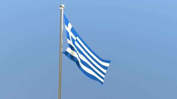 Bandera Griega Asta Bandera Bandera Grecia Ondeando Viento — Vídeo de stock