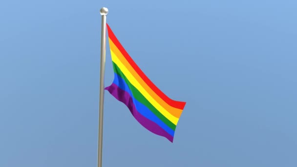 旗竿にLgbtの旗 虹の旗が風になびく — ストック動画
