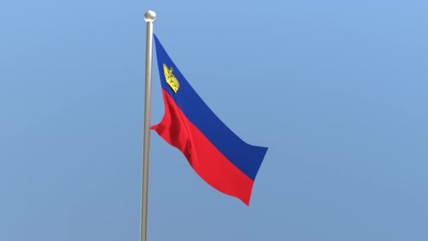 Liechtenstein Flag Flagpole Liechtenstein Flag Fluttering Wind — стоковое видео