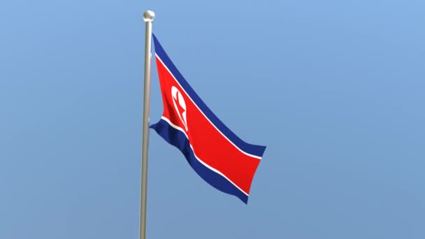 North Korean Flag Flagpole Dprk Flag Fluttering Wind — Stock videók