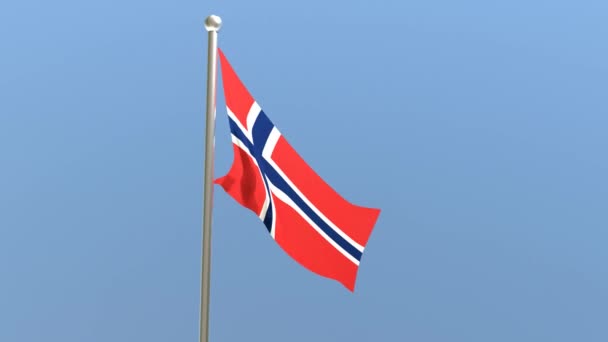 旗杆上挂着挪威国旗 挪威国旗在风中飘扬 — 图库视频影像