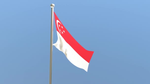 新加坡国旗挂在旗杆上 新加坡国旗在风中飘扬 — 图库视频影像