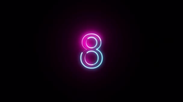 Beautiful Neon Countdown Colorful Timer Transparent Background Alpha Channel — Vídeo de Stock