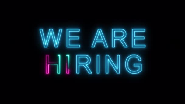 Colorful Neon Inscription Hiring Transparent Background Alpha Channel — Vídeo de Stock