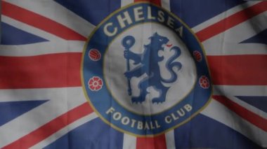 Chelsea football club flag waving in the Wind. Chelsea FC.