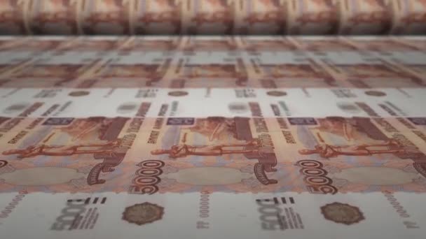 5000 Orosz Rubel Bankjegy Pénznyomdában Videó Pénznyomtatásról Bankjegyek — Stock videók