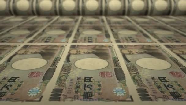 10000 Japońskich Banknotów Maszynie Drukowania Pieniędzy Nagranie Drukowania Gotówki Banknoty — Wideo stockowe