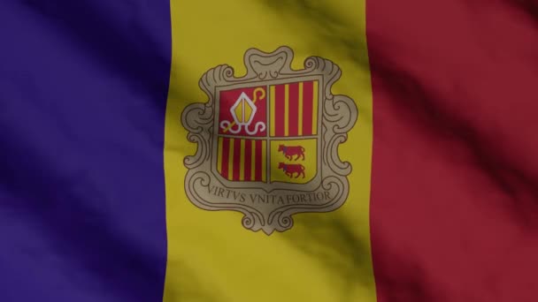 Bandeira Andorrana Acenando Vento Bandeira Nacional Andorra Imagens Vídeo — Vídeo de Stock