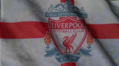 Liverpool football club flag waving in the Wind. Liverpool FC.