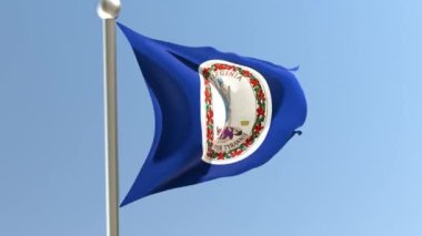 Virginia flag on flagpole. VA flag fluttering in the wind. USA.
