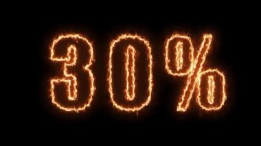 30 sale animated banner. Fiery inscription. 30 percent discount.