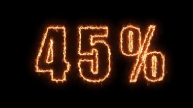 45 sale animated banner. Fiery inscription. 45 percent discount.
