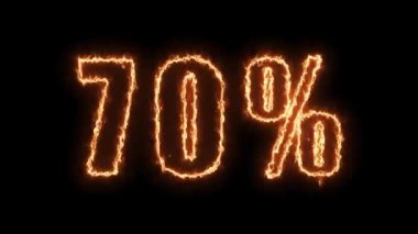 70 sale animated banner. Fiery inscription. 70 percent discount.