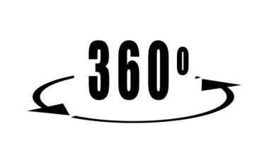360 degrees animated sign. Angle 360 degree. Virtual reality. Panorama.