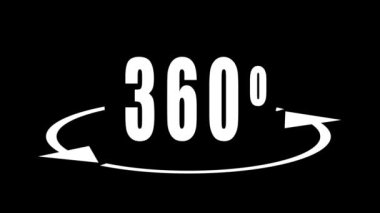 360 degrees animated sign. Angle 360 degree. Virtual reality. Panorama. Transparent background. Alpha channel.