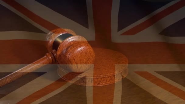 English Judiciary Flag United Kingdom Judges Gavel Fair Trial Constitution — Videoclip de stoc