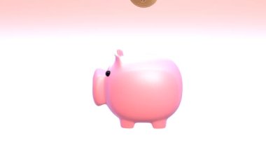 Piggy bank and Bitcoin. Crypto currency. BTC. Savings in cryptocurrency.