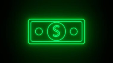 Neon Dolarlık banknot işareti. Parlak finans sembolü.